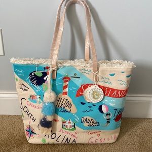 NWT Spartina 449 Sea Islands Embroidered Large Fringe Tote.